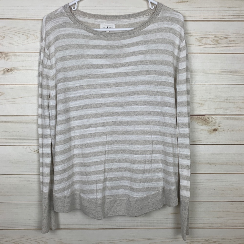 Lou Grey Cream & brown stopped long sleeve sweater